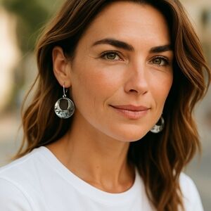 HTF Sterling Silver Hammered Bronzite Dangle Wire Earrings - Silpada - RARE